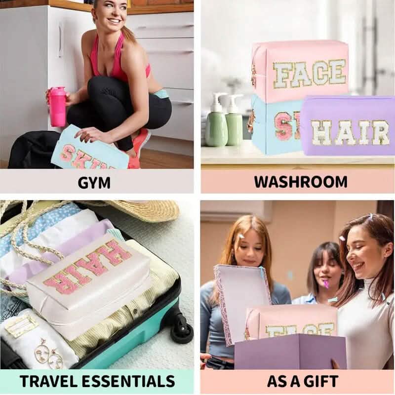 3-Pieces: PU Leather Waterproof Chenille Preppy Makeup Bag DailySale