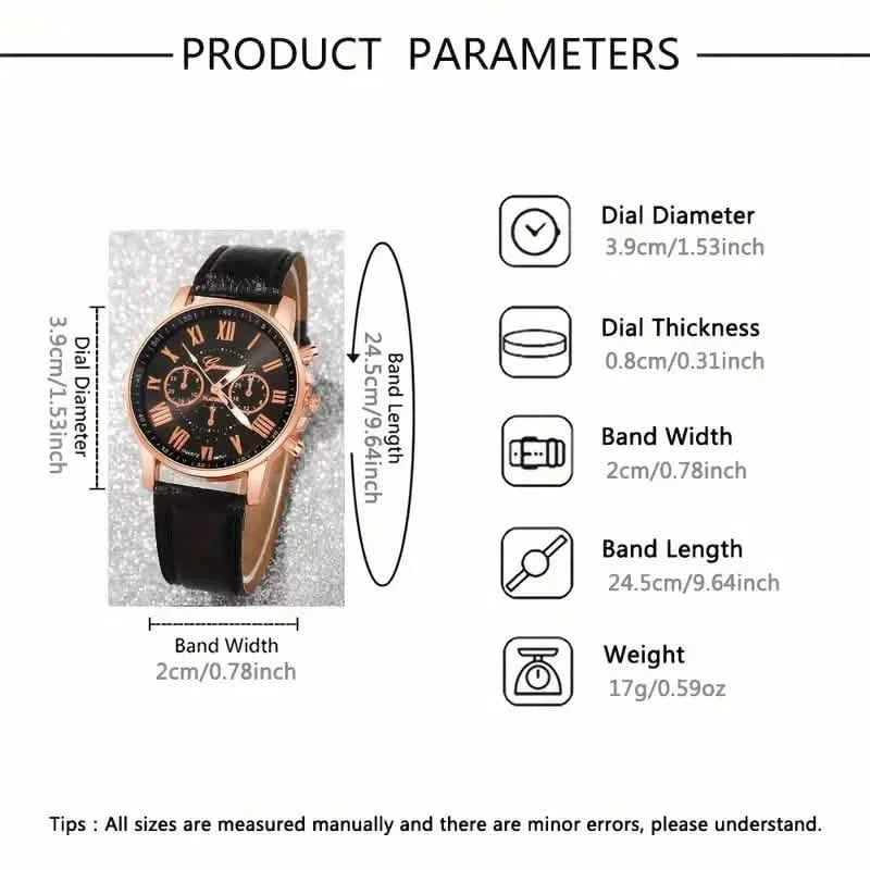 3-Pieces: Roman Quartz Women's Watches - Fashionable Round Dial with Faux Leather Strap DailySale
