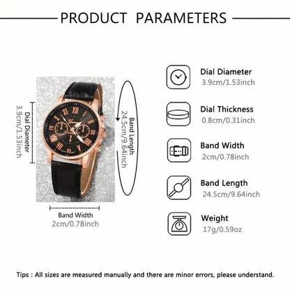 3-Pieces: Roman Quartz Women's Watches - Fashionable Round Dial with Faux Leather Strap DailySale