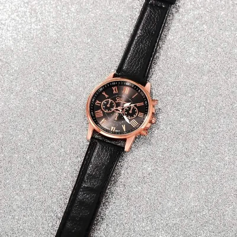 3-Pieces: Roman Quartz Women's Watches - Fashionable Round Dial with Faux Leather Strap DailySale