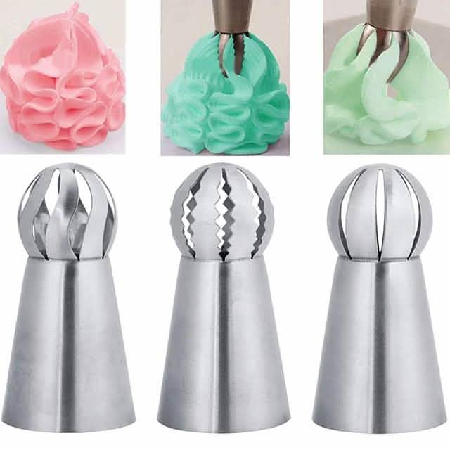 3-Pieces: Russian Stainless Steel Tips Tulip Sphere Whip Cream Buttercream Icing Piping Nozzles DailySale