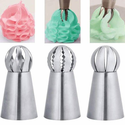 3-Pieces: Russian Stainless Steel Tips Tulip Sphere Whip Cream Buttercream Icing Piping Nozzles DailySale