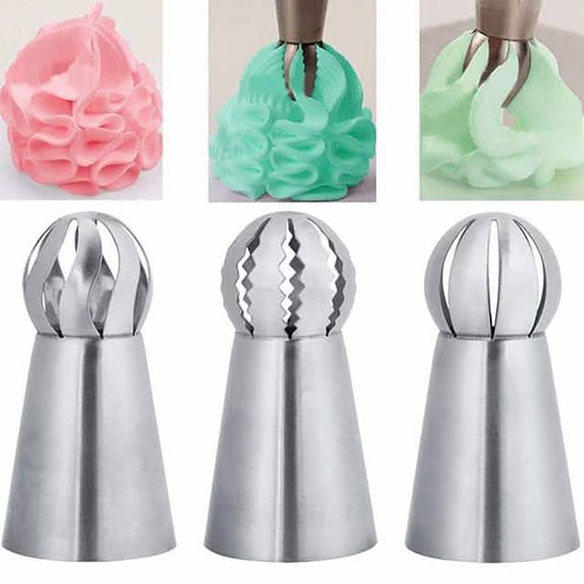 3-Pieces: Russian Stainless Steel Tips Tulip Sphere Whip Cream Buttercream Icing Piping Nozzles DailySale