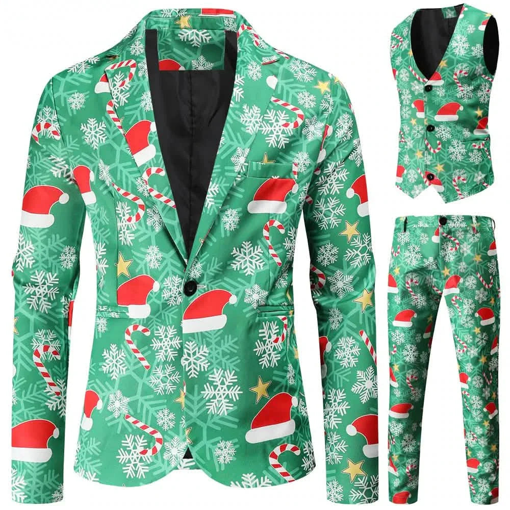 3-Pieces Set: Fun Ugly Christmas Costumes For Men - Complete Xmas Suit: Includes Jacket, Pants DailySale