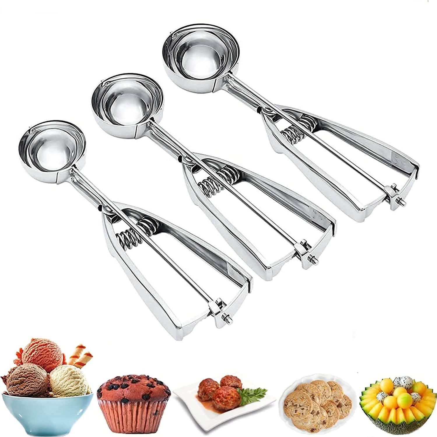3-Pieces Set: Stainless Steel Cookie Scoops with Trigger Release DailySale