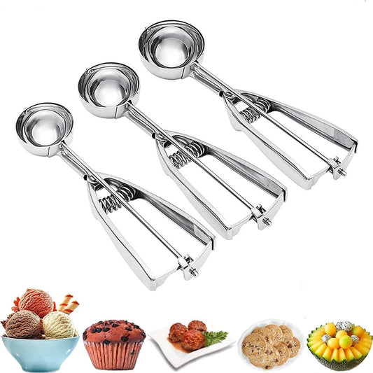 3-Pieces Set: Stainless Steel Cookie Scoops with Trigger Release DailySale
