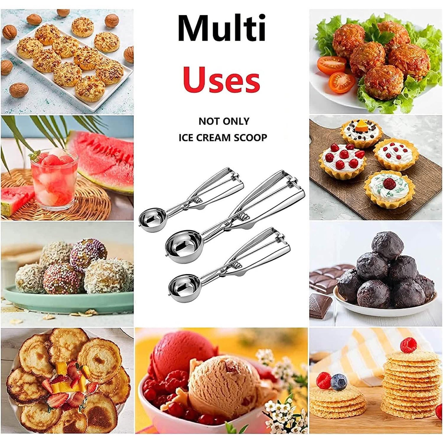 3-Pieces Set: Stainless Steel Cookie Scoops with Trigger Release DailySale