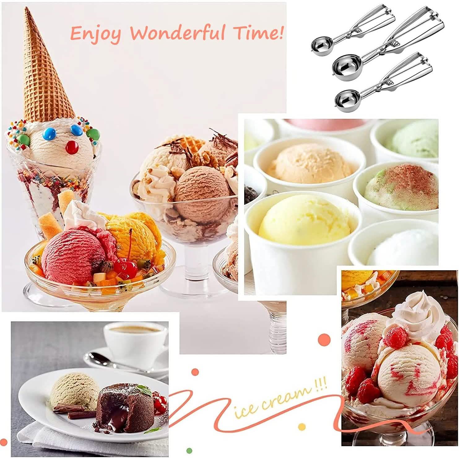 3-Pieces Set: Stainless Steel Cookie Scoops with Trigger Release DailySale