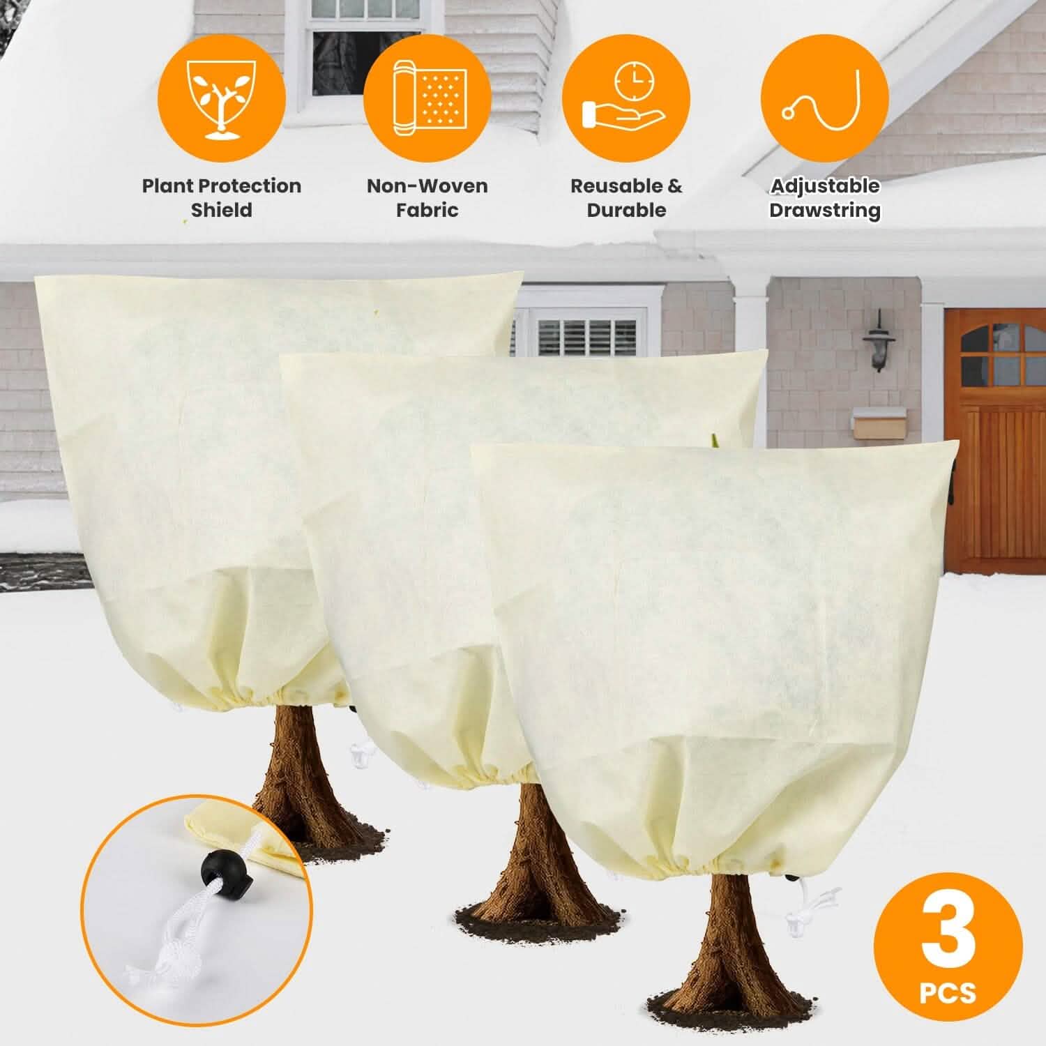 3-Pieces: Winter Plant Cover Bags with Drawstring DailySale