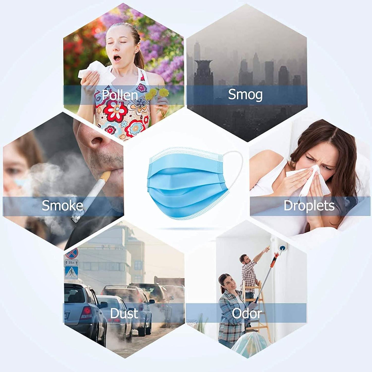 3-Ply Non-Woven Cup Dust Disposable Face Masks with Elastic Earloop DailySale
