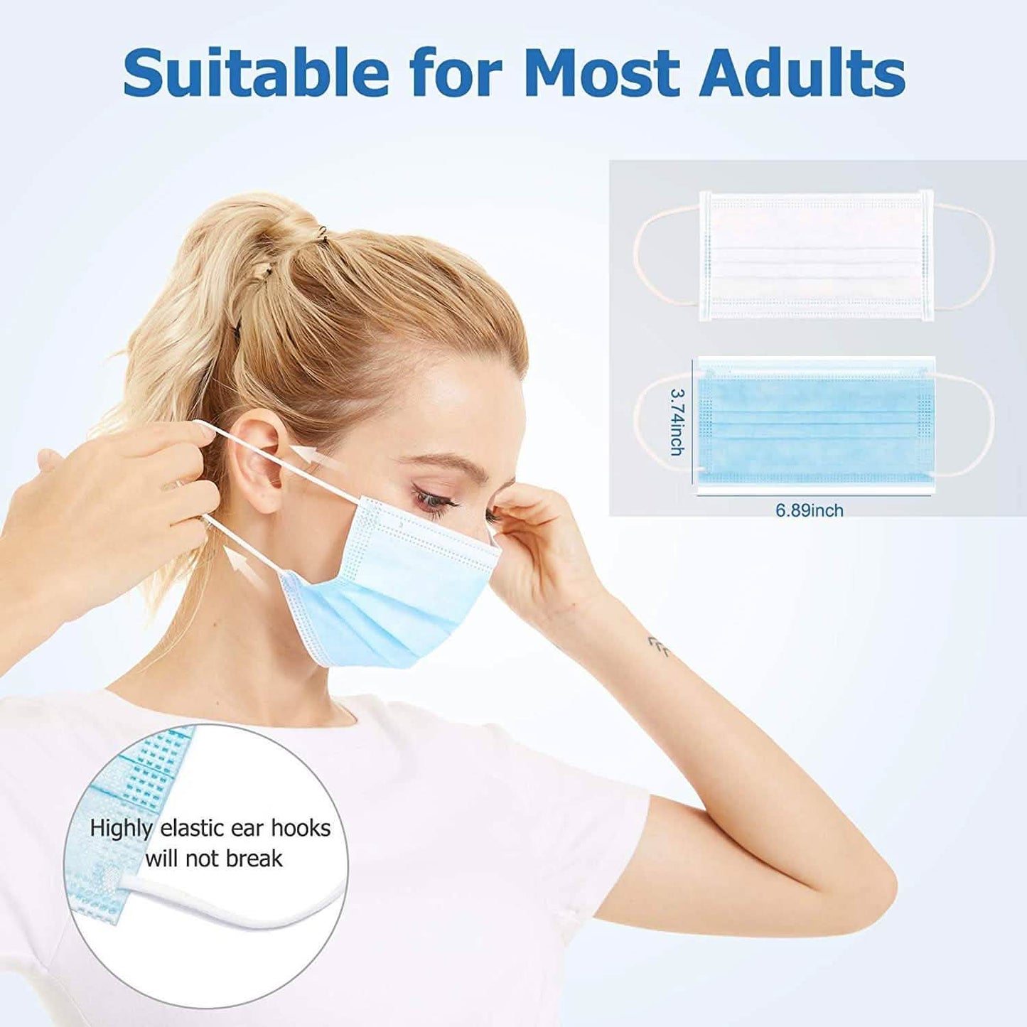 3-Ply Non-Woven Cup Dust Disposable Face Masks with Elastic Earloop DailySale