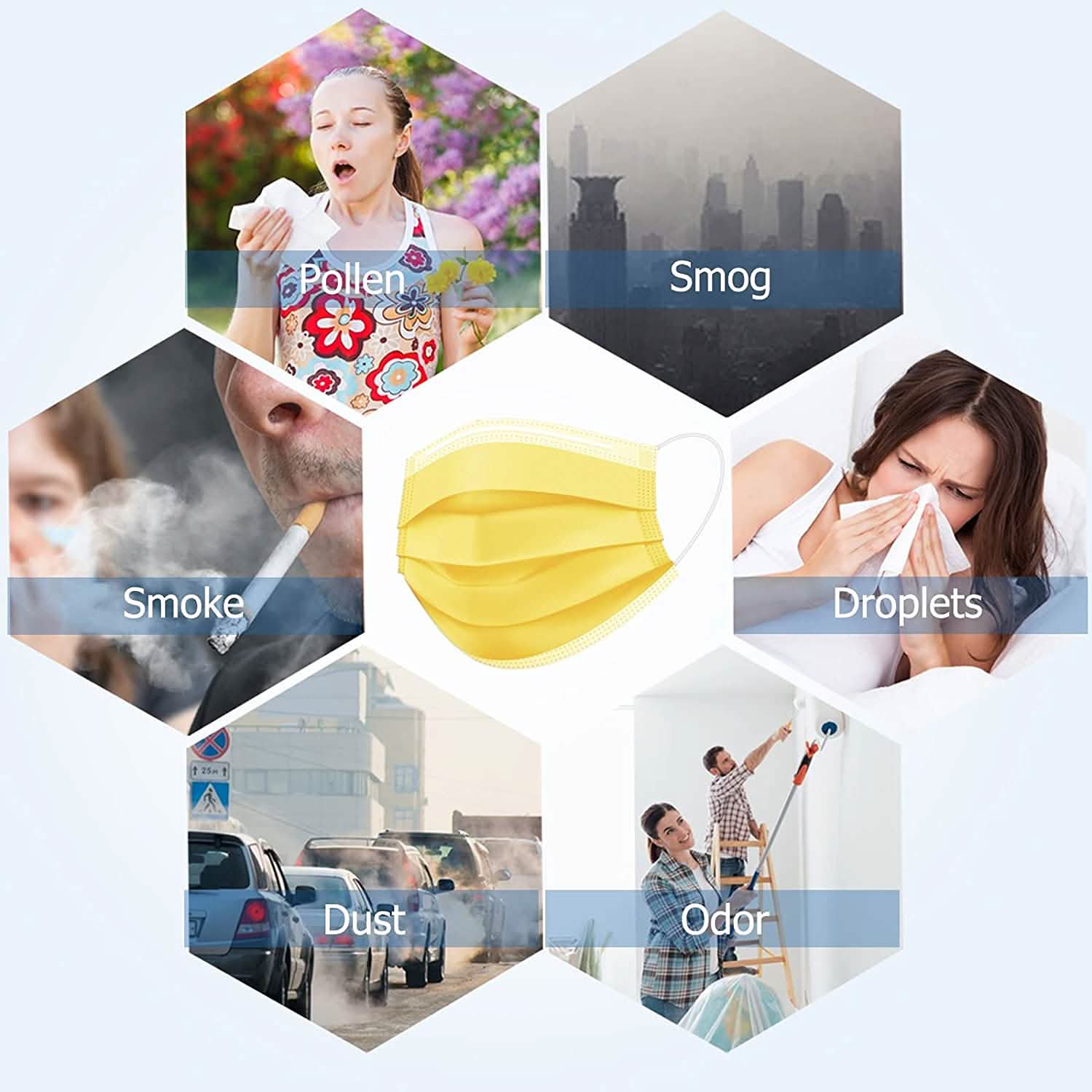 3-Ply Non-Woven Cup Dust Disposable Face Masks with Elastic Earloop DailySale