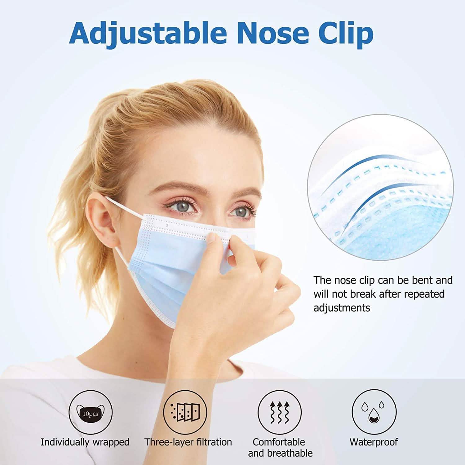 3-Ply Non-Woven Cup Dust Disposable Face Masks with Elastic Earloop DailySale