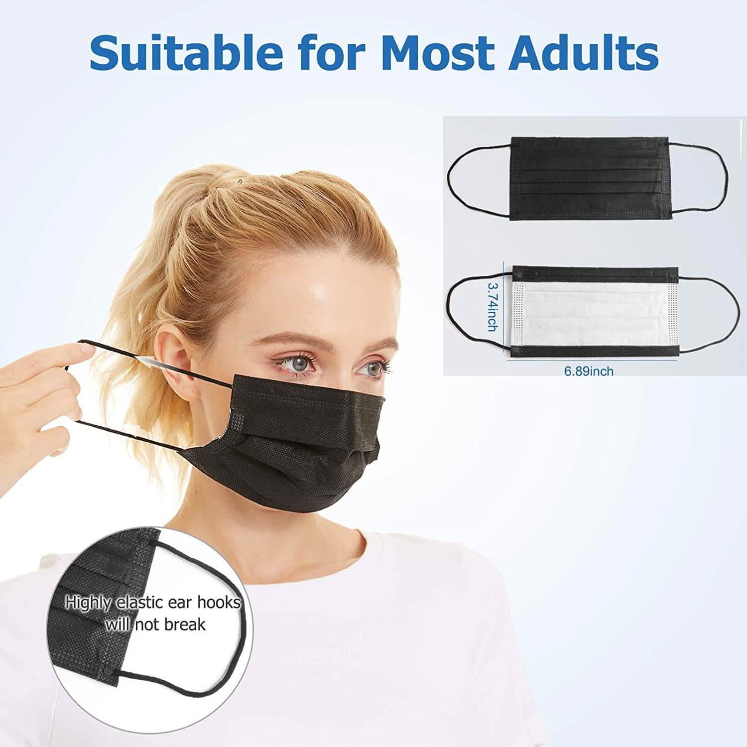 3-Ply Non-Woven Cup Dust Disposable Face Masks with Elastic Earloop DailySale