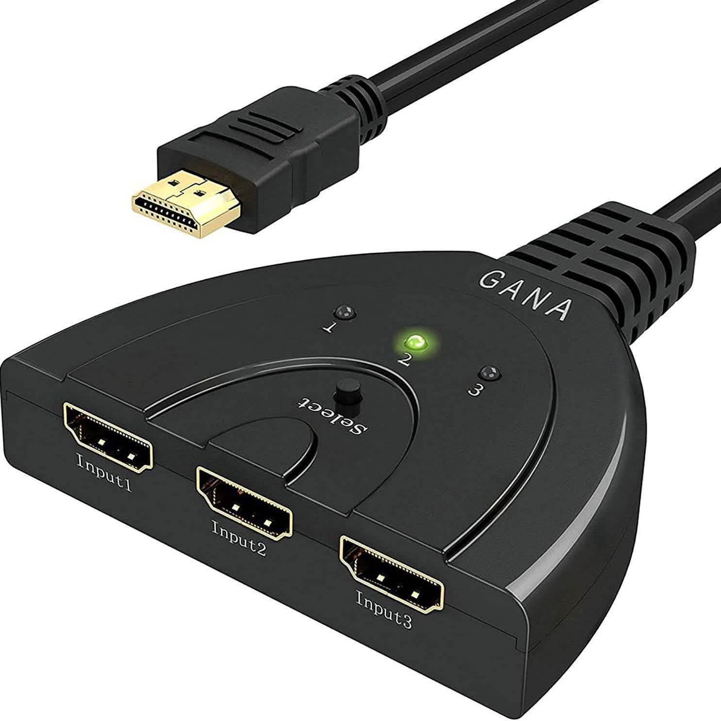 3-Port HDMI Switcher, Splitter, Supports Full HD1080p, 3D with High Speed Pigtail Cable DailySale