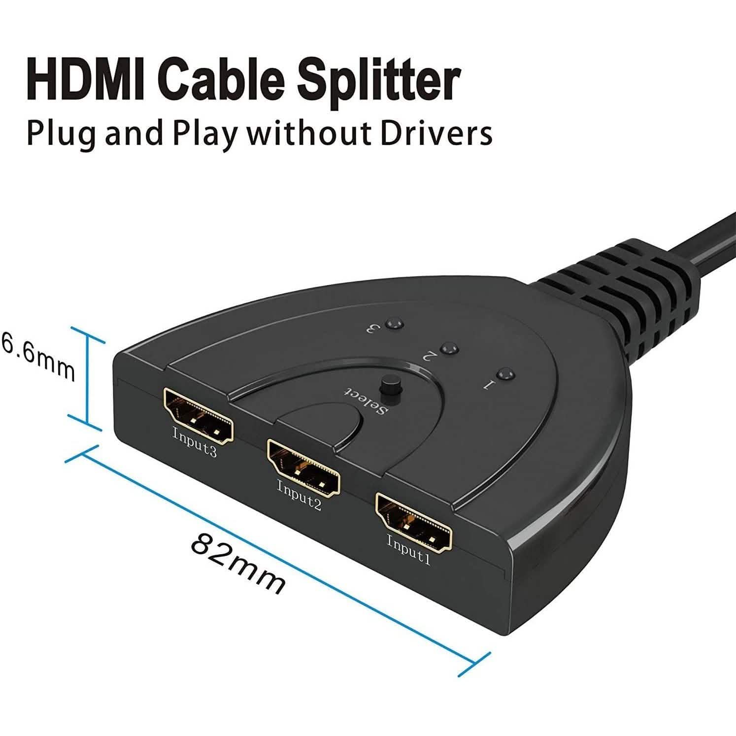 3-Port HDMI Switcher, Splitter, Supports Full HD1080p, 3D with High Speed Pigtail Cable DailySale