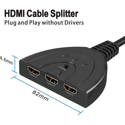 3-Port HDMI Switcher, Splitter, Supports Full HD1080p, 3D with High Speed Pigtail Cable DailySale