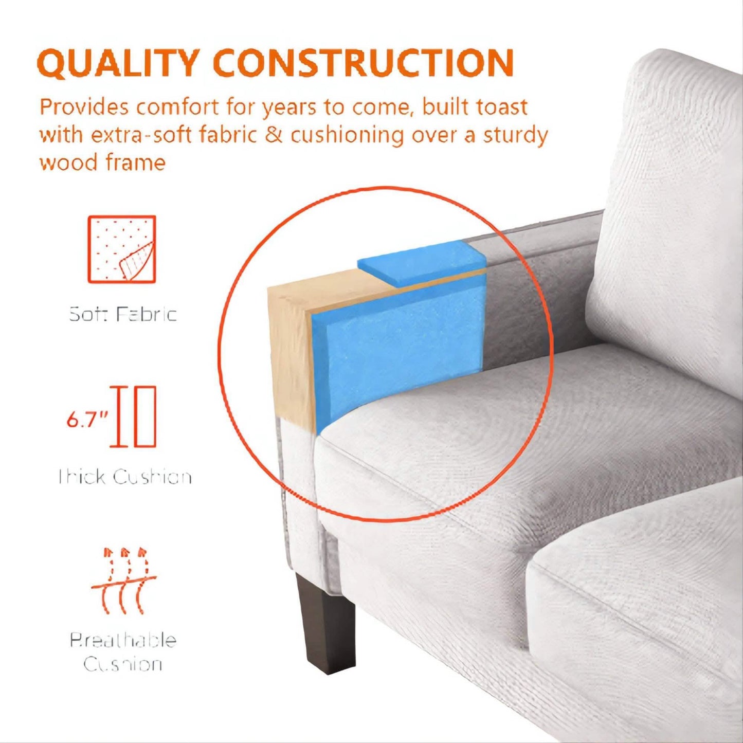 3-Seat Sofa for Living Room-Modern Fabric Sofa Couch with Storage DailySale