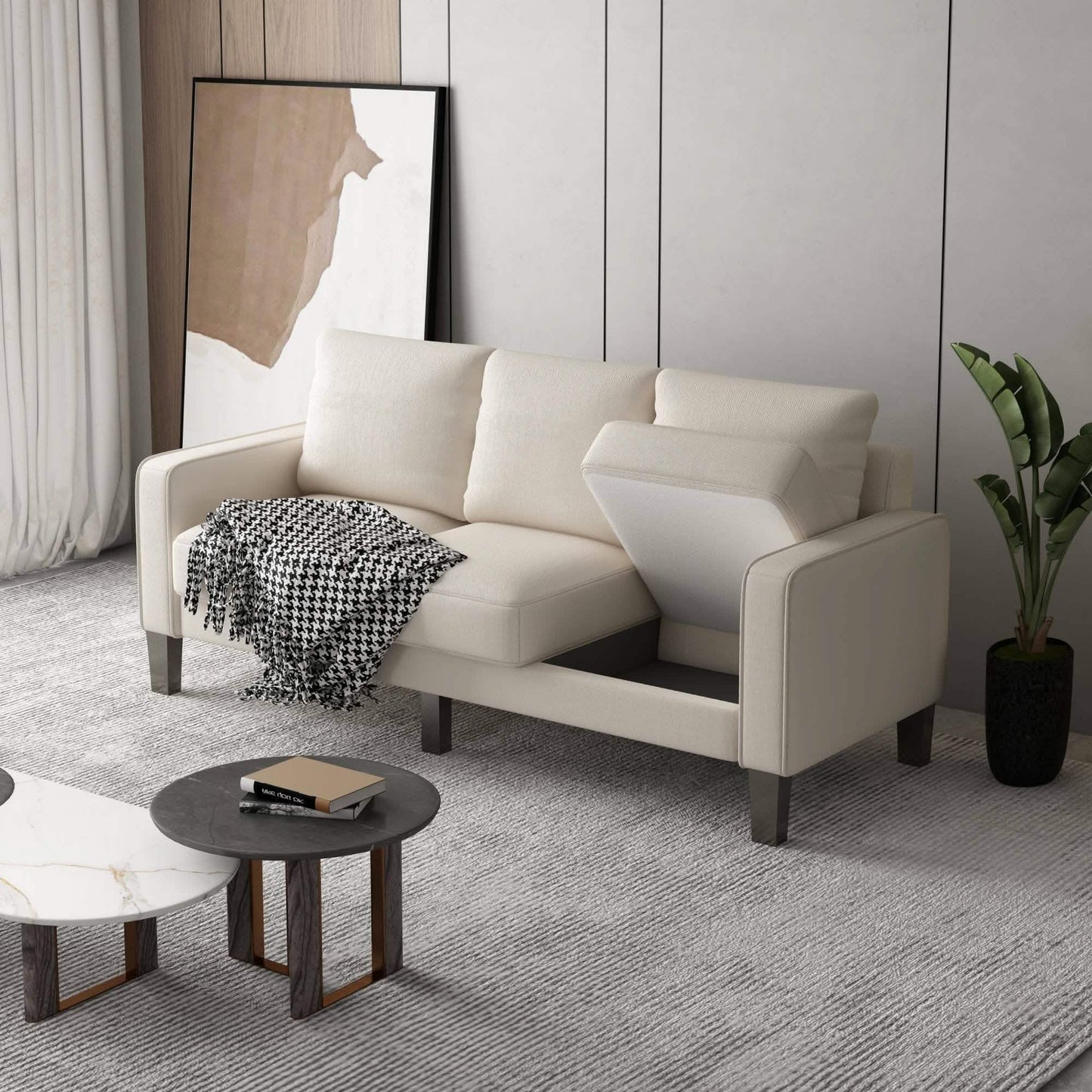 3-Seat Sofa for Living Room-Modern Fabric Sofa Couch with Storage DailySale