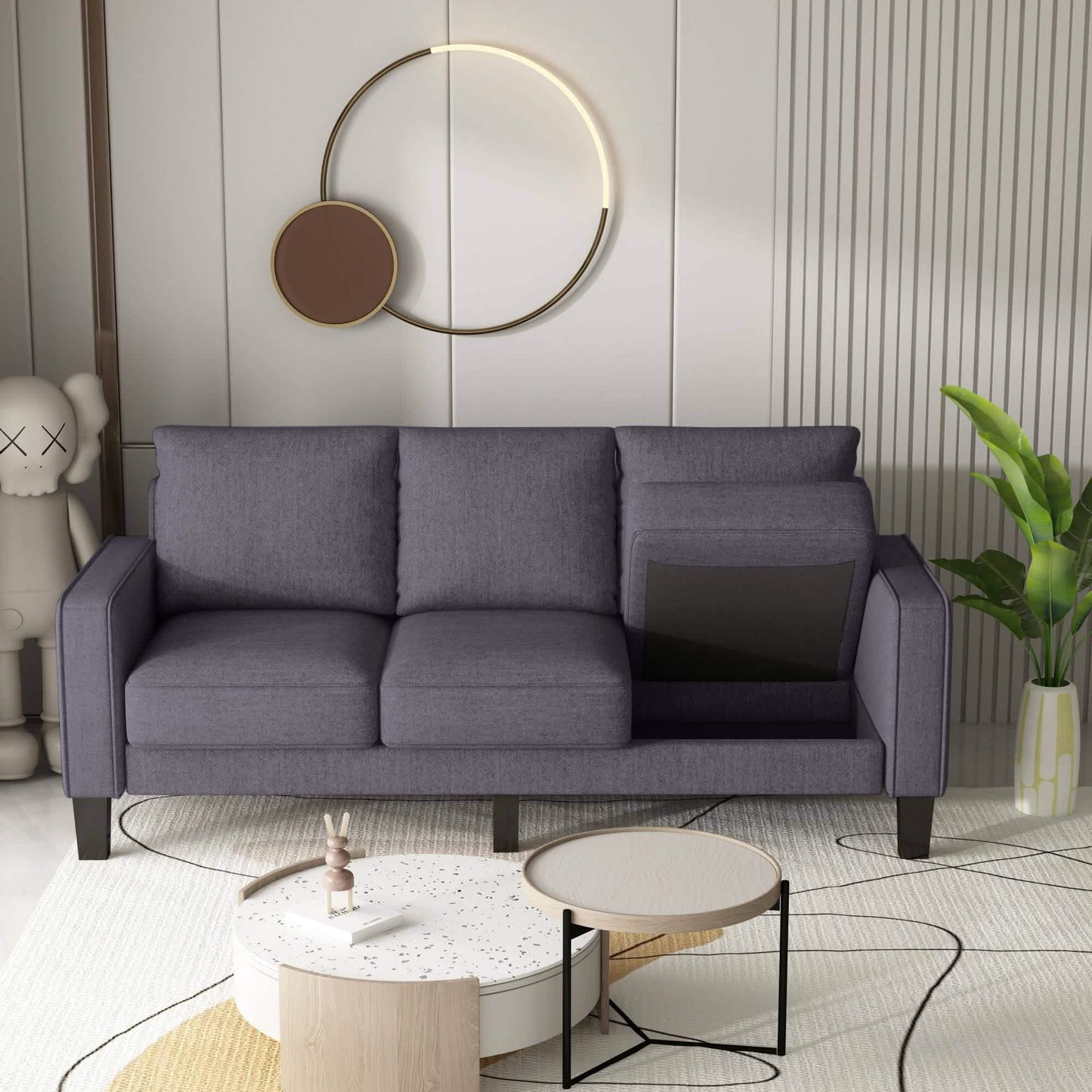 3-Seat Sofa for Living Room-Modern Fabric Sofa Couch with Storage DailySale