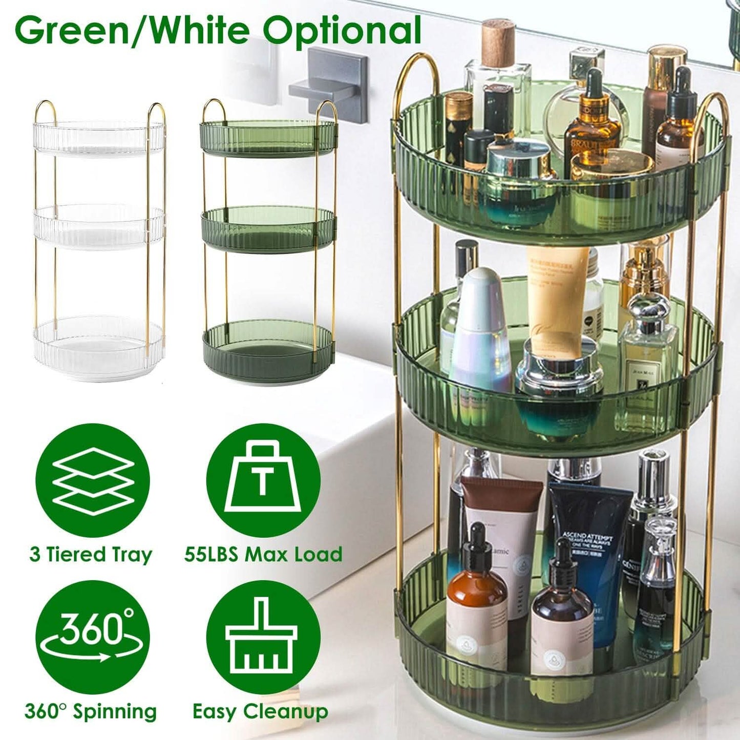 3-Tier 360¬∞ Spinning Rotating Makeup Organizer DailySale