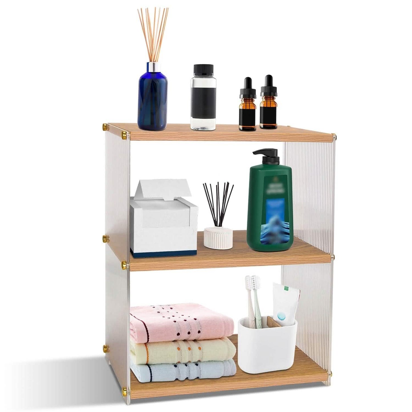 3-Tier: Acrylic Countertop Organizer Bathroom Wood Counter Storage DailySale