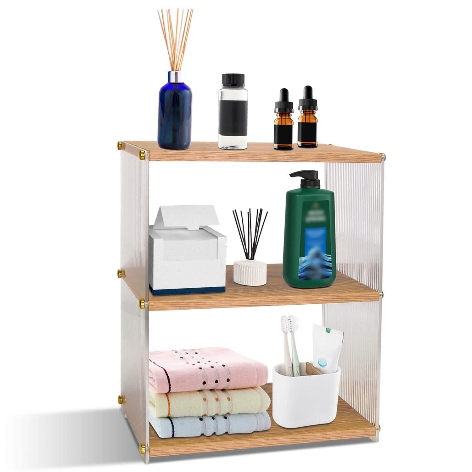 3-Tier: Acrylic Countertop Organizer Bathroom Wood Counter Storage DailySale