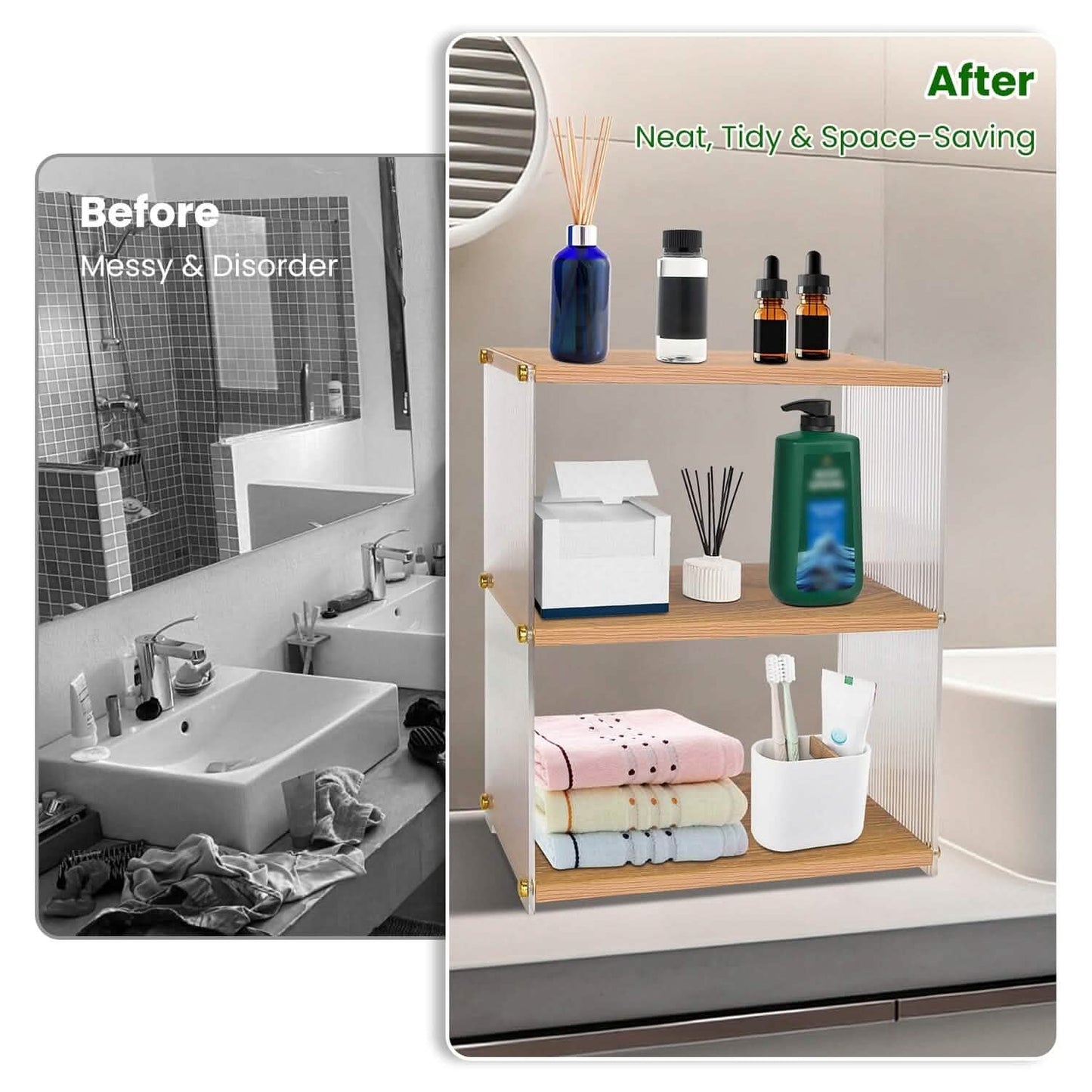 3-Tier: Acrylic Countertop Organizer Bathroom Wood Counter Storage DailySale