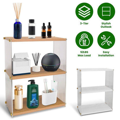 3-Tier: Acrylic Countertop Organizer Bathroom Wood Counter Storage DailySale
