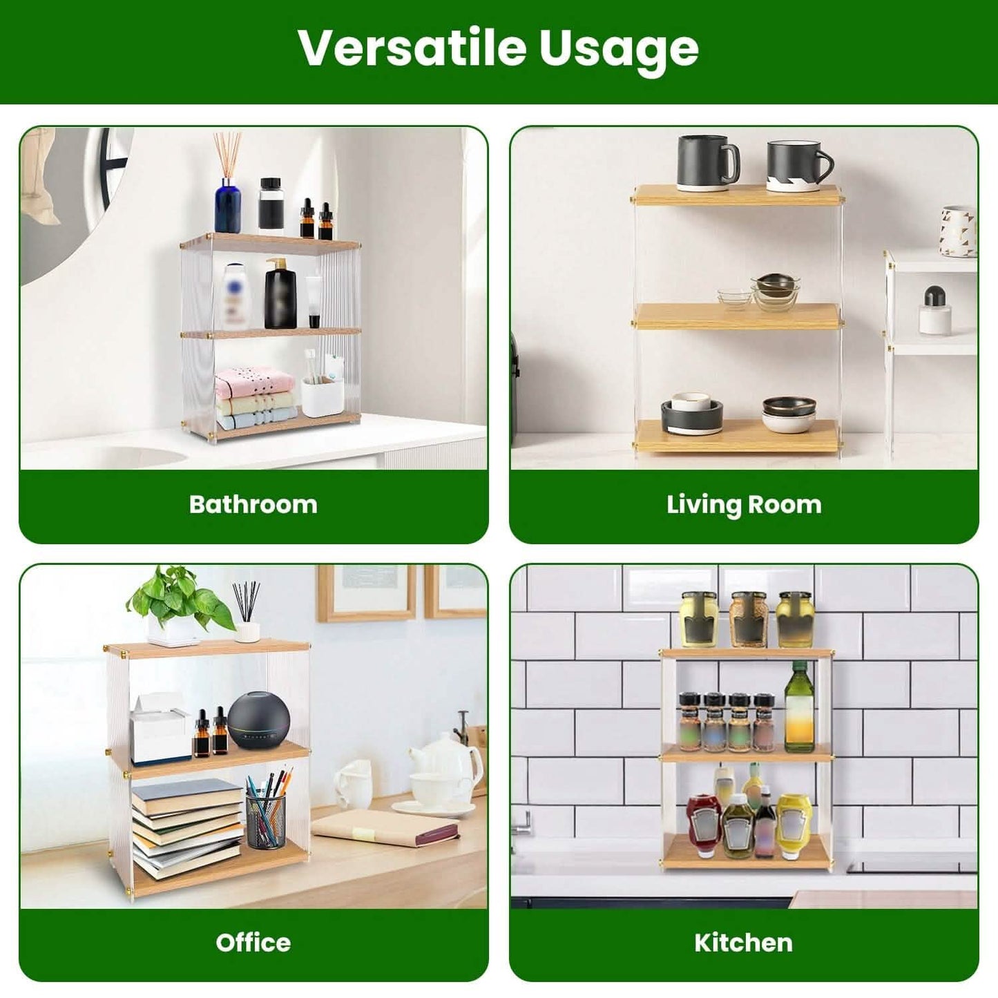 3-Tier: Acrylic Countertop Organizer Bathroom Wood Counter Storage DailySale