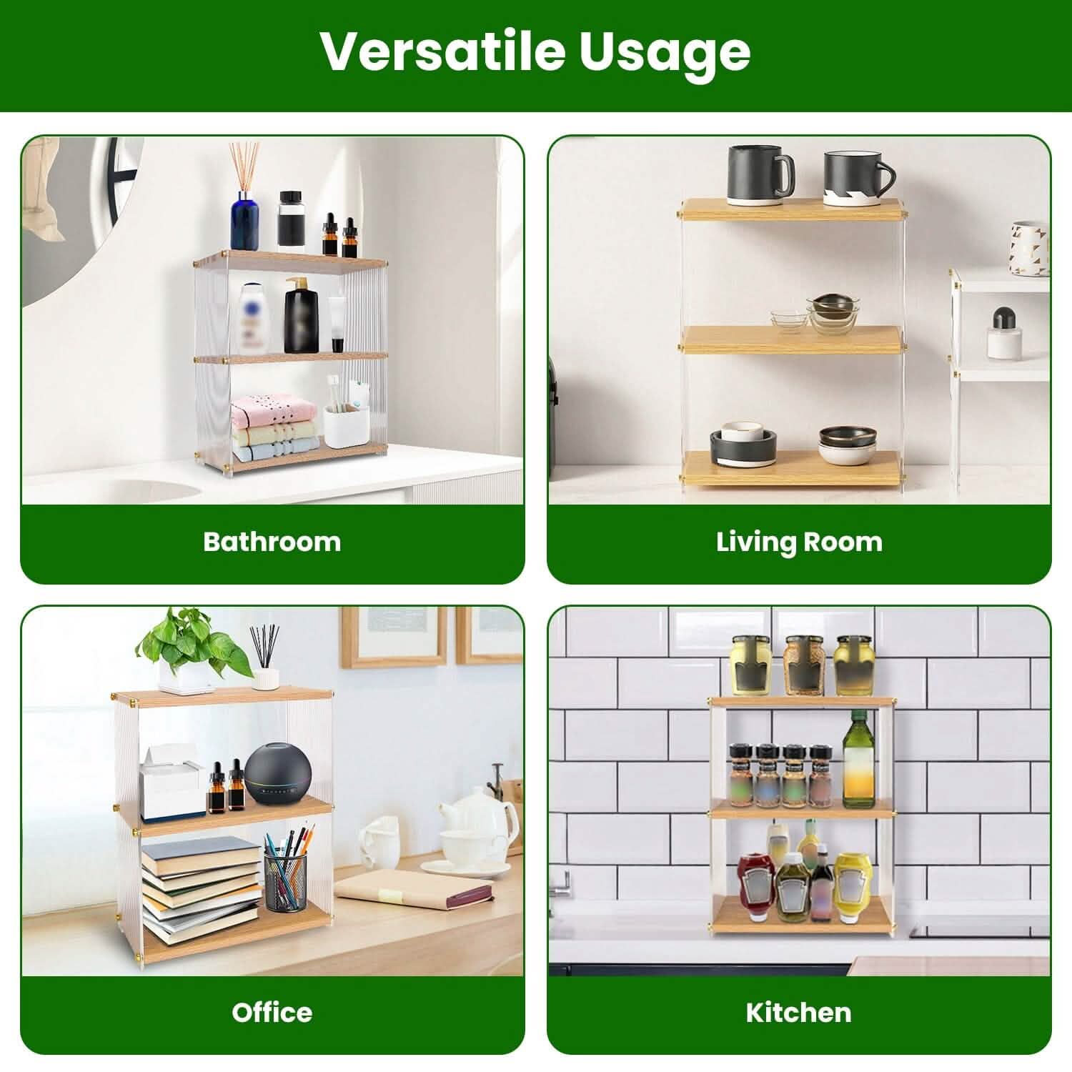 3-Tier: Acrylic Countertop Organizer Bathroom Wood Counter Storage DailySale