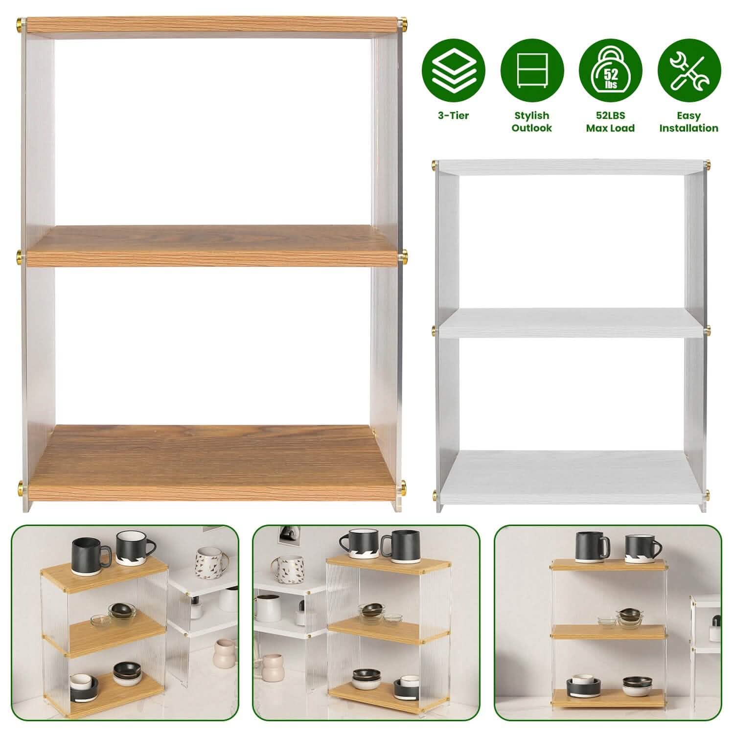 3-Tier: Acrylic Countertop Organizer Bathroom Wood Counter Storage DailySale
