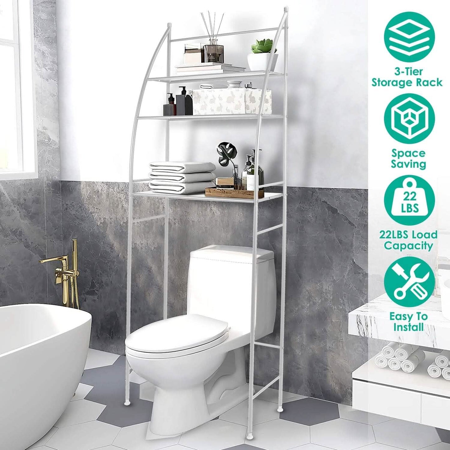 3-Tier Bathroom Over the Toilet Storage Shelf DailySale