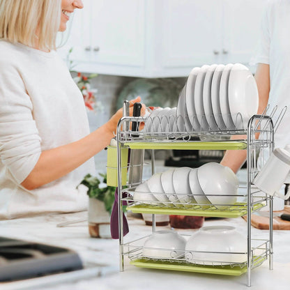 3 Tier Dish Drying Rack Drainer Kitchen Storage Board Cutlery Cup Shelf DailySale