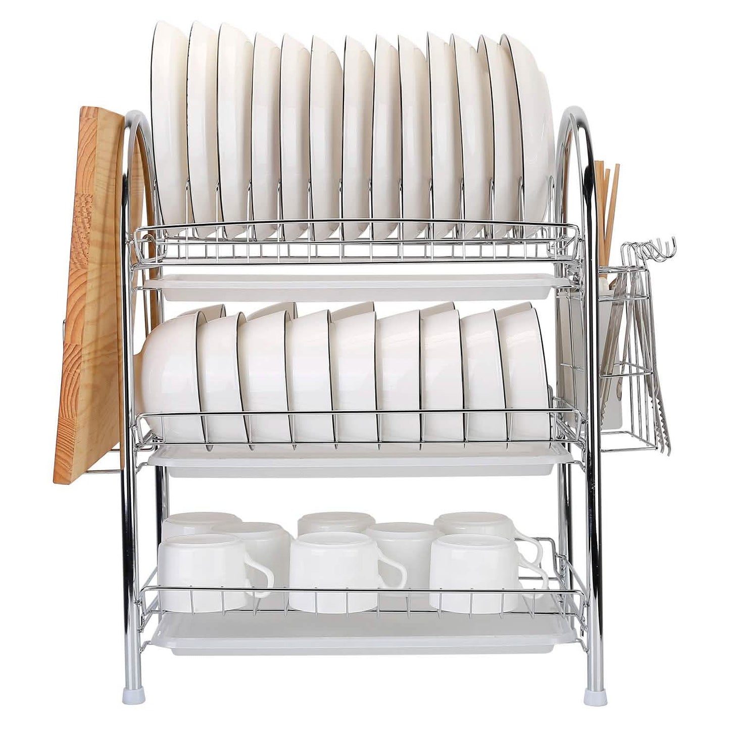 3-Tier Dish Drying Rack Shelf with 3 Drain Trays Chopping Board DailySale