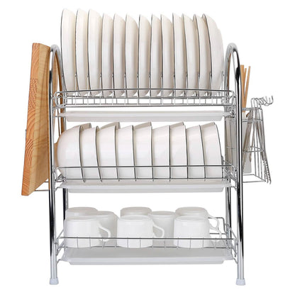 3-Tier Dish Drying Rack Shelf with 3 Drain Trays Chopping Board DailySale