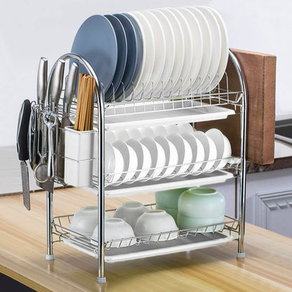 3-Tier Dish Drying Rack Shelf with 3 Drain Trays Chopping Board DailySale