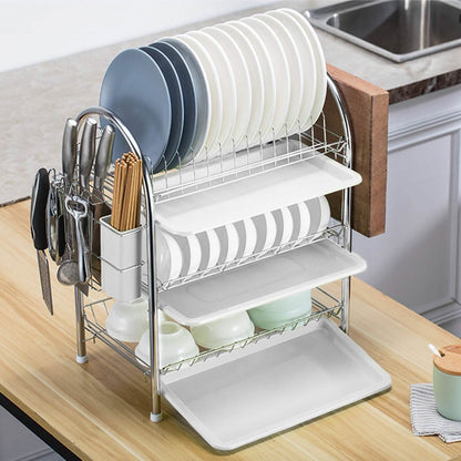 3-Tier Dish Drying Rack Shelf with 3 Drain Trays Chopping Board DailySale