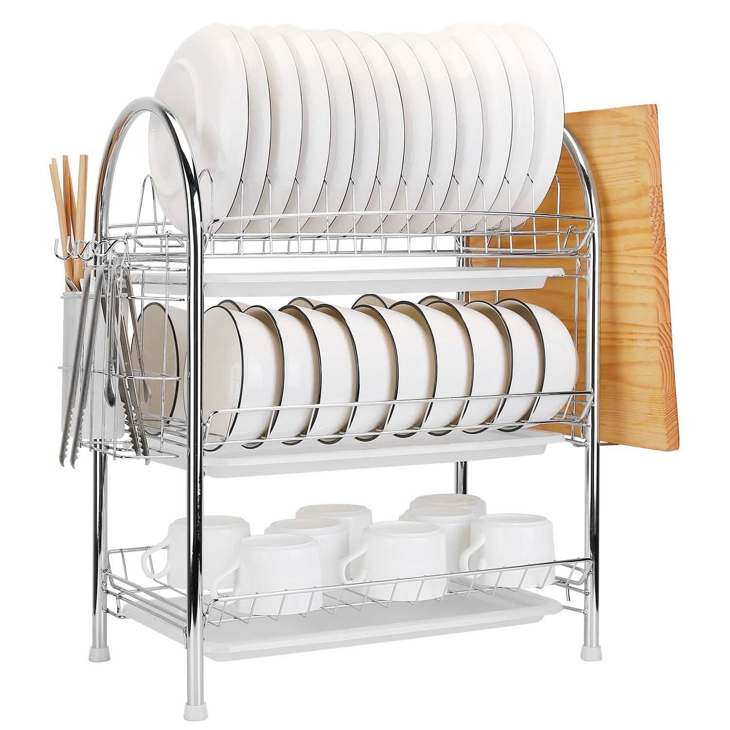 3-Tier Dish Drying Rack Shelf with 3 Drain Trays Chopping Board DailySale