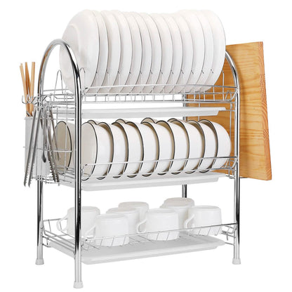 3-Tier Dish Drying Rack Shelf with 3 Drain Trays Chopping Board DailySale