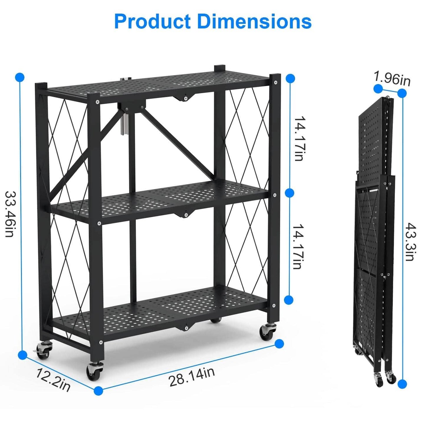 3-Tier Foldable Storage Shelf with Lockable Wheels No Assembly DailySale