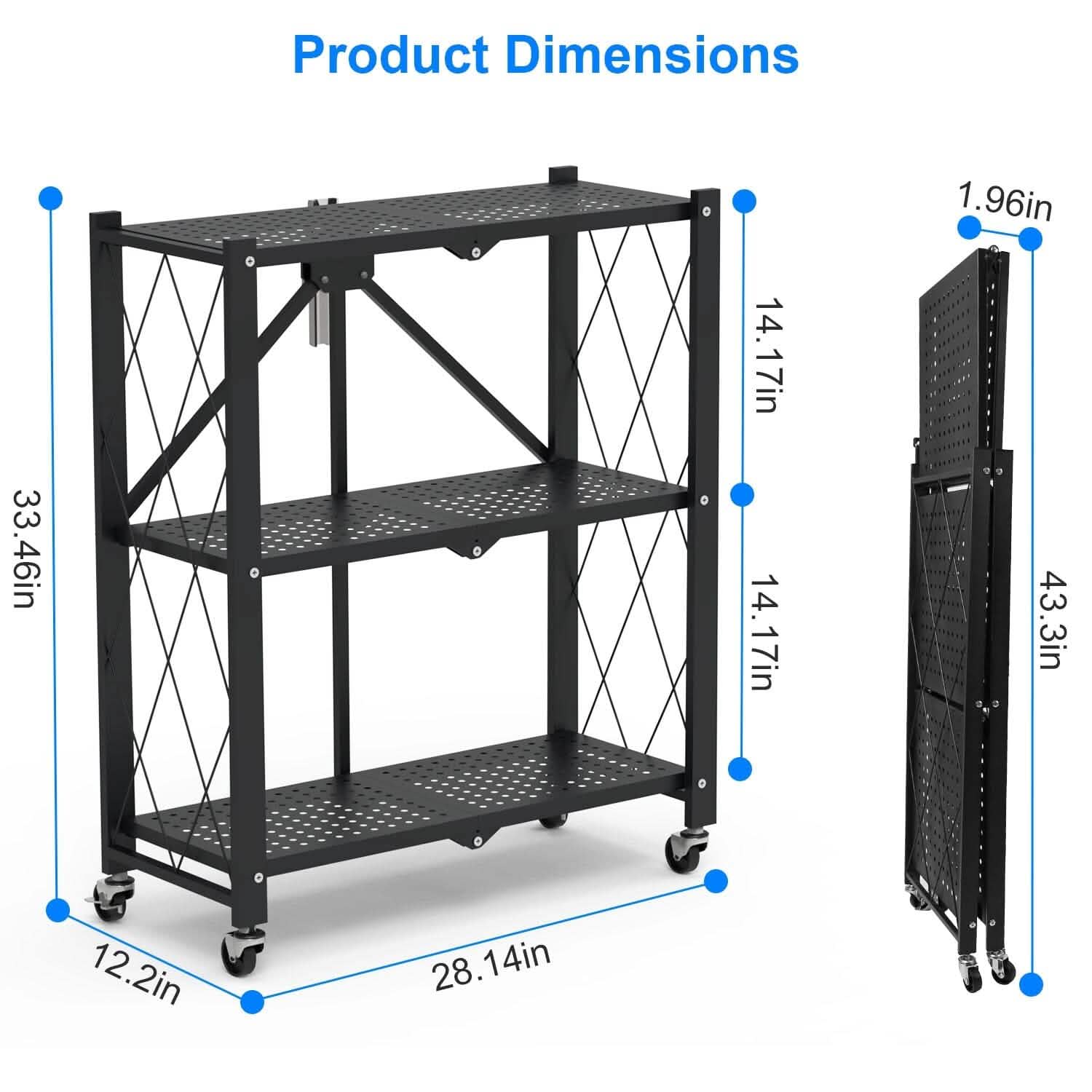 3-Tier Foldable Storage Shelf with Lockable Wheels No Assembly DailySale