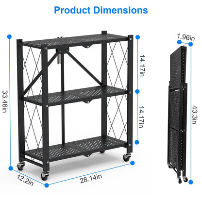 3-Tier Foldable Storage Shelf with Lockable Wheels No Assembly DailySale