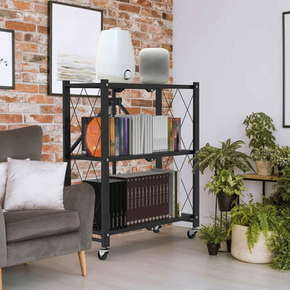 3-Tier Foldable Storage Shelf with Lockable Wheels No Assembly DailySale