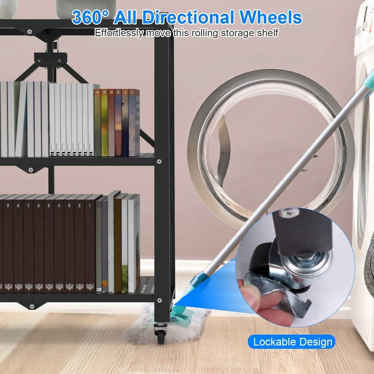 3-Tier Foldable Storage Shelf with Lockable Wheels No Assembly DailySale