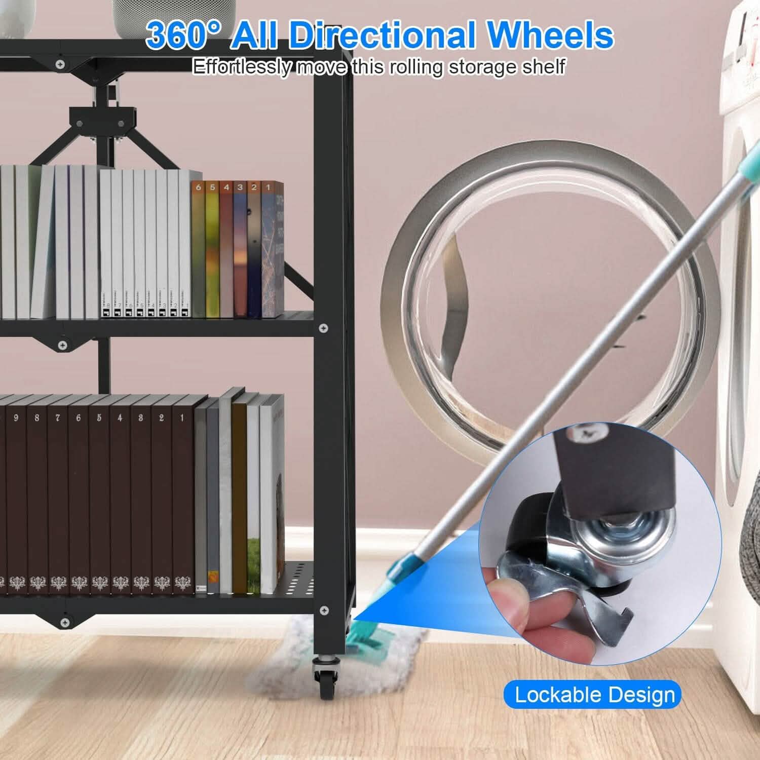 3-Tier Foldable Storage Shelf with Lockable Wheels No Assembly DailySale