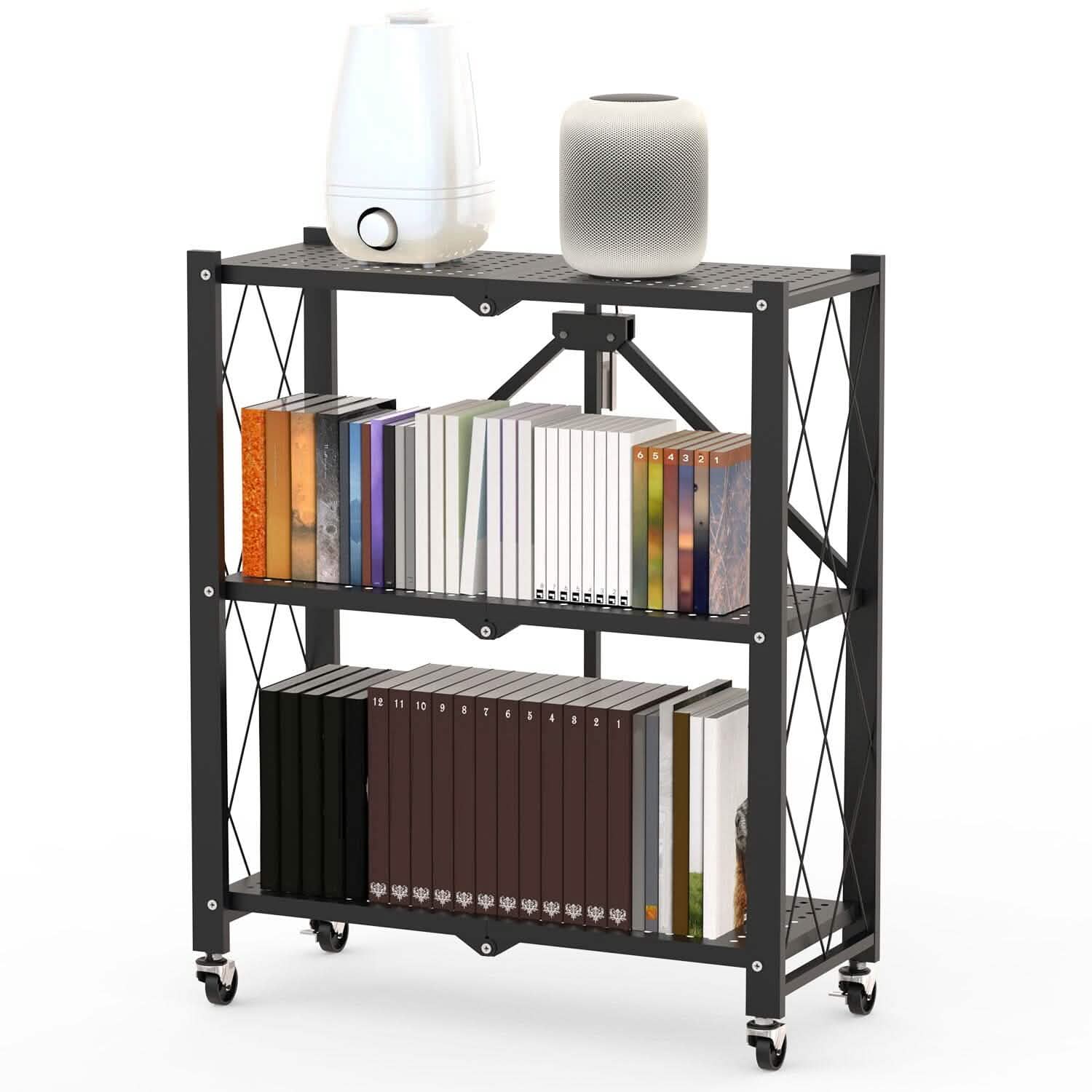 3-Tier Foldable Storage Shelf with Lockable Wheels No Assembly DailySale