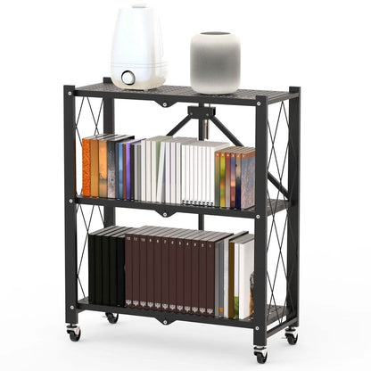 3-Tier Foldable Storage Shelf with Lockable Wheels No Assembly DailySale