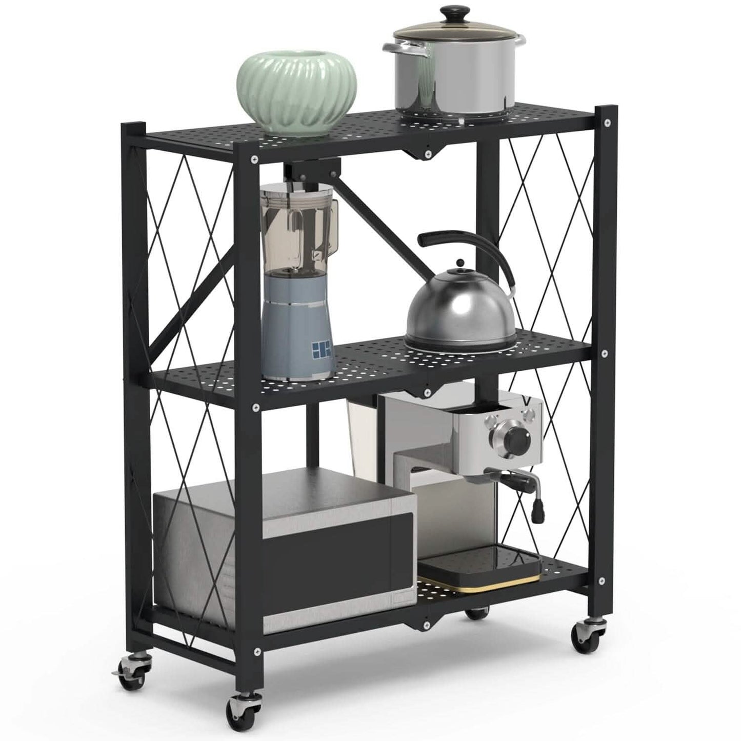 3-Tier Foldable Storage Shelf with Lockable Wheels No Assembly DailySale