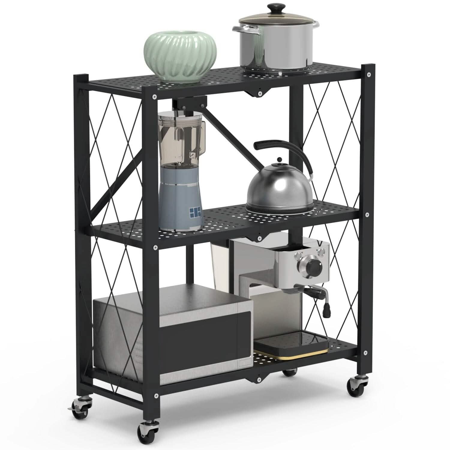 3-Tier Foldable Storage Shelf with Lockable Wheels No Assembly DailySale